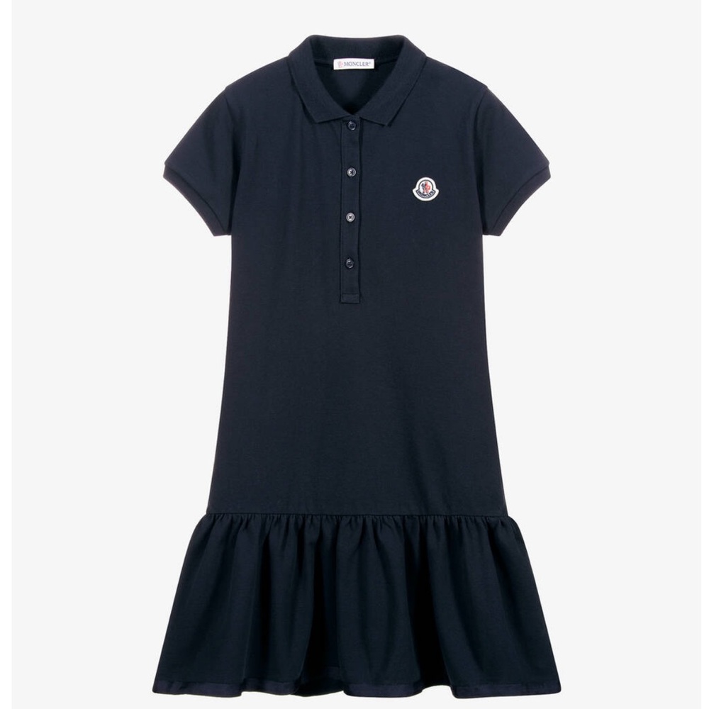 MONCLER Navy Polo Dress with Ruffle Hem